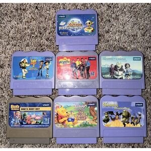 7 Vintage V Tech V Smile Games Lot Toy Story, The Wiggles, Pooh &‎ More
